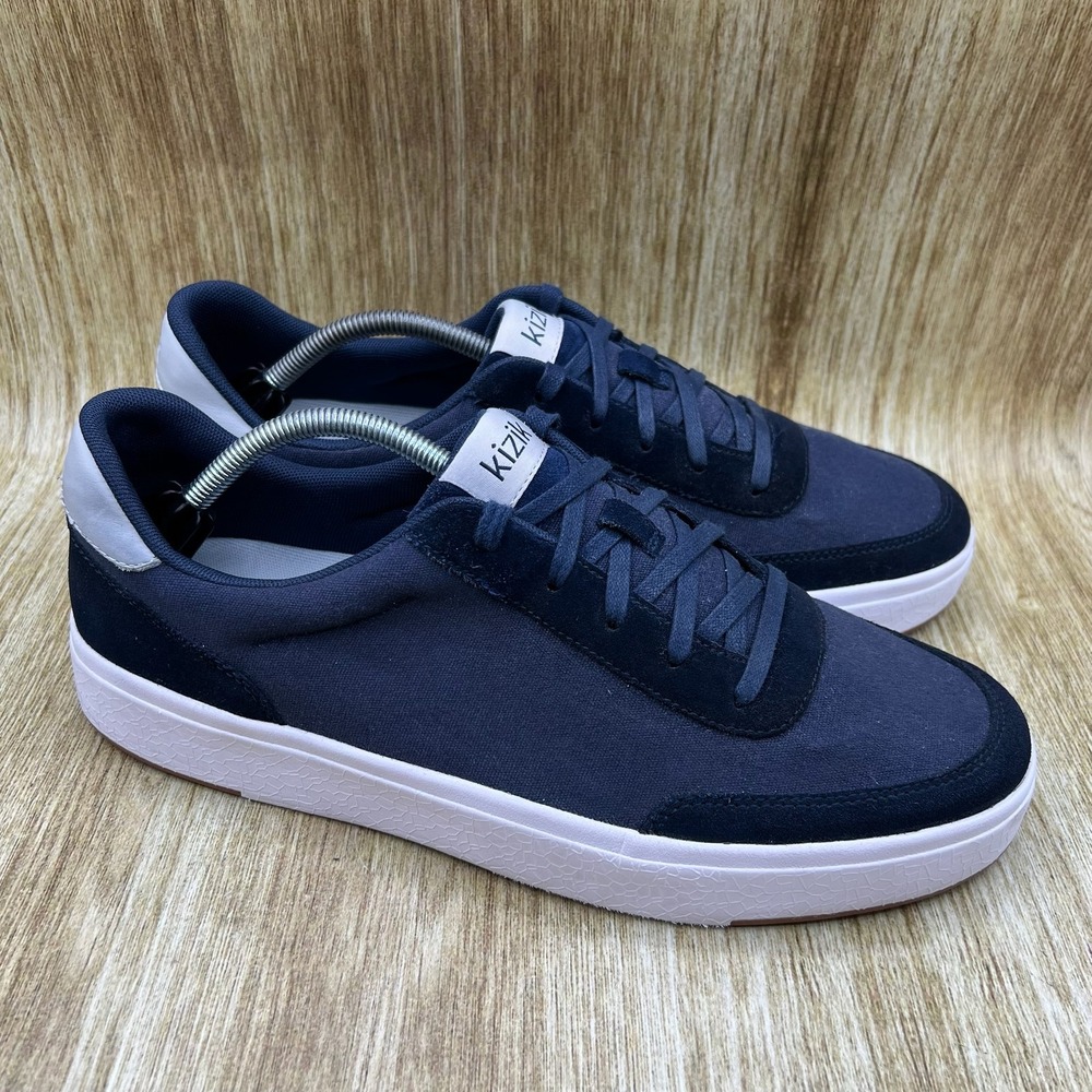 Kizik Prague Sneakers Men's 12 Navy Blue Hands-Free Canvas Suede Low Top Shoes